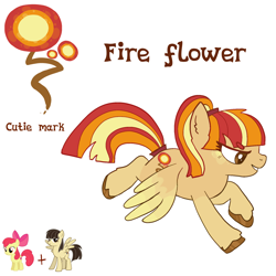 Size: 2048x2048 | Tagged: safe, imported from derpibooru, apple bloom, wild fire, oc, oc:fire flower, pegasus, pony, art, fire, fusion, fusion:apple bloom, fusion:wild fire, reference, reference sheet, simple background, super mario bros., white background