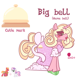 Size: 2048x2048 | Tagged: safe, imported from derpibooru, big macintosh, sweetie belle, oc, pony, unicorn, blonde, blonde mane, clothes, cutie mark, drag, drag queen, dress, dressing, dressup, fusion, fusion:big macintosh, fusion:sweetie belle, jewelry, mama, necklace, pink, pink pony, reference sheet, simple background, sparkles, white background