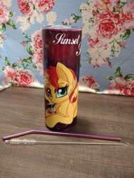 Size: 3000x4000 | Tagged: safe, artist:gleamydreams, imported from derpibooru, sunset shimmer, pony, unicorn, craft, cup, female, irl, photo, straw