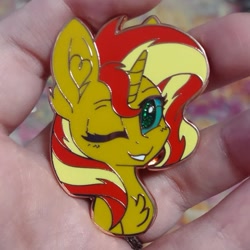 Size: 855x855 | Tagged: safe, artist:gleamydreams, imported from derpibooru, sunset shimmer, pony, unicorn, craft, irl, photo, pin