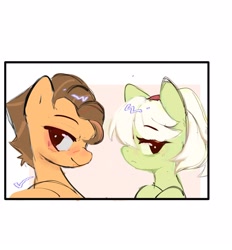 Size: 1948x2100 | Tagged: safe, artist:panrcillo_jelly, imported from derpibooru, grand pear, granny smith, earth pony, pony, female, male, shipping, straight, young grand pear, young granny smith, younger