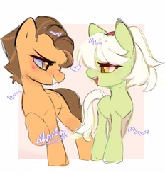 Size: 1948x2100 | Tagged: safe, artist:panrcillo_jelly, imported from derpibooru, grand pear, granny smith, earth pony, pony, female, male, shipping, straight, young grand pear, young granny smith, younger