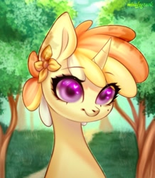 Size: 3000x3444 | Tagged: safe, artist:02vxmp, artist:minchyseok, imported from derpibooru, oc, oc only, pony, unicorn, bust, commission, female, horn, outdoors, solo, tree, unicorn oc
