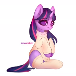 Size: 2334x2333 | Tagged: safe, artist:02vxmp, artist:minchyseok, imported from derpibooru, twilight sparkle, alicorn, pony, clothes, female, simple background, socks, solo, sweater, twilight sparkle (alicorn), white background