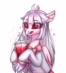 Size: 3000x3333 | Tagged: safe, artist:02vxmp, artist:minchyseok, imported from derpibooru, oc, oc only, oc:ophelia, hippogriff, commission, drink, female, hippogriff oc, simple background, solo, white background