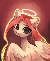 Size: 2500x3000 | Tagged: safe, alternate version, artist:02vxmp, artist:minchyseok, imported from derpibooru, fluttershy, pegasus, pony, alternate character, aside glance, bust, female, glowing, halo, high res, looking at you, side view, solo, spread wings, turned head, wings, ych example, your character here