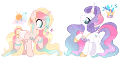 Size: 4068x2040 | Tagged: safe, artist:dixieadopts, imported from derpibooru, oc, oc only, alicorn, pony, unicorn, female, half-sisters, magical lesbian spawn, mare, offspring, parent:fluttershy, parent:princess celestia, parent:rarity, parents:flutterlestia, parents:rarilestia, simple background, transparent background