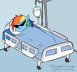 Size: 1940x1808 | Tagged: safe, artist:dagothurfanclub, imported from derpibooru, rainbow dash, pegasus, pony, bed, female, hospital bed, iv, solo, sunglasses