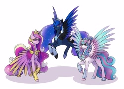 Size: 4096x2944 | Tagged: safe, artist:yutailaarts, imported from derpibooru, princess cadance, princess flurry heart, princess luna, alicorn, pony, female, older, older flurry heart, simple background, trio, white background