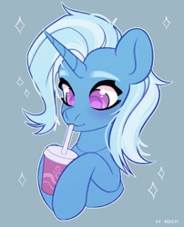 Size: 1614x2000 | Tagged: safe, artist:shelti, imported from derpibooru, trixie, pony, unicorn, drinking, eyebrows, female, soda, solo, sparkles