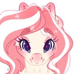 Size: 2500x2500 | Tagged: safe, artist:bananasplitedy, imported from derpibooru, oc, oc only, oc:milk drop, blushing, bust, female, heart, heart eyes, looking at you, makeup, mare, portrait, simple background, solo, transparent background, wingding eyes