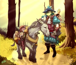 Size: 1750x1500 | Tagged: safe, artist:mazinga669, imported from derpibooru, sandbar, anthro, earth pony, hybrid, mule, plantigrade anthro, adventurer, bard, clothes, fantasy, fantasy class, forest, hat, male, outdoors