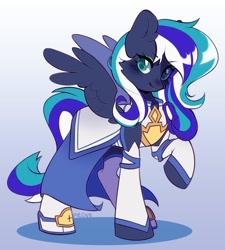 Size: 1081x1200 | Tagged: safe, artist:pledus, imported from derpibooru, oc, oc only, pegasus, pony, clothes, dress, gradient background, looking at you, raised hoof, smiling, solo