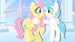 Size: 1280x720 | Tagged: safe, artist:mlpcartel, imported from derpibooru, fluttershy, oc, oc:riley, canon x oc, cloudsdale, cute, hug, shipping, wholesome