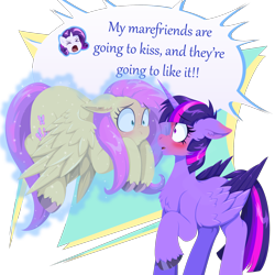 Size: 2000x2000 | Tagged: safe, artist:willoillo, imported from derpibooru, fluttershy, rarity, twilight sparkle, alicorn, pegasus, pony, unicorn, blushing, chest fluff, commission, duo focus, ear blush, female, flarity, floppy ears, lesbian, now kiss, polyamory, rarilight, shipper on deck, shipping, simple background, transparent background, twilight sparkle (alicorn), twishy, yelling