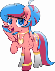 Size: 12587x16314 | Tagged: safe, artist:lincolnbrewsterfan, imported from derpibooru, oc, oc only, unnamed oc, pegasus, pony, bats!, .svg available, absurd resolution, blue eyes, blue mane, blue tail, boots, bracelet, clothes, commission, diamond, ear piercing, earring, eyeshadow, folded wings, gold, hair bun, happy, heart necklace, high heel boots, highlights, inkscape, jewelry, looking at you, makeup, movie accurate, neck rings, necklace, one wing out, pegasus oc, pendant, piercing, pink mane, pink tail, raised hoof, ring, shading, shine, shiny, shoes, simple background, smiling, smiling at you, solo, svg, tail, tail ring, transparent background, two toned mane, two toned tail, vector, wings