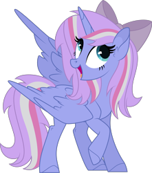 Size: 3146x3561 | Tagged: safe, artist:thatusualguy06, imported from derpibooru, oc, oc only, oc:starcollider, alicorn, pony, .svg available, base used, bow, cute, ear fluff, eyelashes, female, hair bow, high res, hooves, looking up, mare, ocbetes, partially open wings, raised hoof, simple background, slim, solo, standing, svg, thin, transparent background, turned head, vector, wings