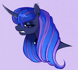 Size: 2048x1852 | Tagged: safe, artist:syrupyyy, imported from twibooru, princess luna, alicorn, pony, angry, annoyed, choker, eyeshadow, female, goth, gothic, head, image, makeup, mare, needs more jpeg, scrunchy face, solo, tattoo, two toned mane