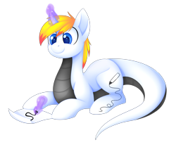 Size: 4500x3765 | Tagged: safe, artist:scarlet-spectrum, imported from derpibooru, oc, oc only, oc:sharpie, dragon, hybrid, pony, cute, drawing, magic, simple background, solo, transparent background