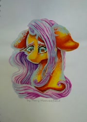 Size: 960x1338 | Tagged: safe, artist:maryhoovesfield, imported from derpibooru, fluttershy, pegasus, pony, bust, floppy ears, gouache, solo, traditional art