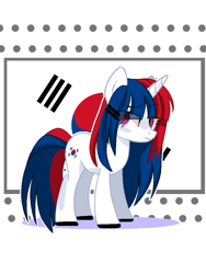 Size: 720x960 | Tagged: safe, artist:diniarvegafinahar, imported from derpibooru, pony, unicorn, eye clipping through hair, eyebrows, female, flag, lidded eyes, mare, nation ponies, ponified, raised eyebrow, simple background, solo, south korea, white background
