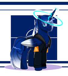 Size: 720x795 | Tagged: safe, artist:diniarvegafinahar, imported from derpibooru, alicorn, pony, colored wings, eye clipping through hair, flag, gradient mane, gradient tail, gradient wings, halo, male, nation ponies, nato, politics, ponified, simple background, solo, stallion, tail, white background, wings
