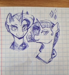 Size: 1876x2048 | Tagged: safe, artist:laymy, imported from derpibooru, rarity, pony, unicorn, alternate hairstyle, bust, female, graph paper, looking at you, mare, pen drawing, smiling, smiling at you, solo, traditional art