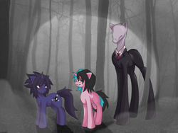 Size: 4000x3000 | Tagged: safe, artist:sleepymist, imported from derpibooru, oc, oc:mist avalon, creepypasta, forest, slenderman, slenderpony