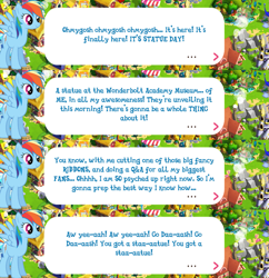 Size: 2045x2115 | Tagged: safe, imported from derpibooru, rainbow dash, pegasus, pony, dialogue, dialogue box, english, event, female, gameloft, mare, mobile game, my little pony: magic princess, official, solo focus, speech bubble, spread wings, text, wings