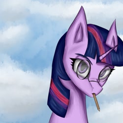 Size: 2048x2048 | Tagged: safe, artist:codechicory, artist:desperius, imported from derpibooru, twilight sparkle, pony, bust, glasses, mouth hold, pencil