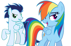 Size: 1024x673 | Tagged: safe, artist:181xblueblastx181, imported from derpibooru, rainbow dash, soarin', pegasus, pony, duo, female, looking at you, male, mare, shipping, simple background, smiling, smiling at you, soarindash, stallion, straight, transparent background, vector