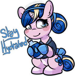 Size: 1375x1393 | Tagged: safe, alternate version, artist:sexygoatgod, imported from derpibooru, oc, oc only, oc:nurse alkaline, unicorn, bow, chibi, clothes, female, gloves, hair bun, latex, latex gloves, nurse, nurse outfit, positive message, simple background, solo, tail, tail bow, transparent background, water bottle