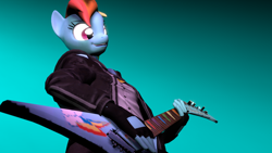 Size: 1920x1080 | Tagged: safe, imported from derpibooru, rainbow dash, anthro, 3d, electric guitar, gradient background, guitar, hand, musical instrument, solo