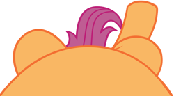 Size: 4096x2268 | Tagged: safe, artist:charleston-and-itchy, edit, editor:oathcharm, imported from derpibooru, scootaloo, pegasus, pony, belly, female, female pov, filly, foal, lying down, lying down meme, meme, offscreen character, offscreen female, on back, perspective, pictures of bellies, pov, simple background, solo, transparent background