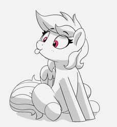 Size: 1781x1948 | Tagged: safe, artist:pabbley, imported from derpibooru, rainbow dash, pegasus, pony, :p, black and white, cute, dashabetes, eyebrows, eyebrows visible through hair, female, grayscale, mare, monochrome, partial color, silly, simple background, sitting, solo, tongue out, turned head, white background