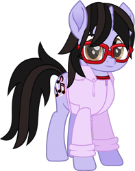 Size: 933x1183 | Tagged: safe, artist:lightningbolt, derpibooru exclusive, imported from derpibooru, pony, unicorn, .svg available, brendon urie, clothes, frown, glasses, hood, hoodie, horn, looking at you, male, movie accurate, panic! at the disco, ponified, shirt, simple background, solo, stallion, standing, svg, transparent background, undershirt, vector