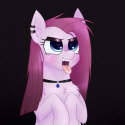 Size: 3000x3000 | Tagged: safe, artist:mclovin, imported from derpibooru, pinkie pie, earth pony, pony, chest fluff, choker, drool, ear fluff, ear piercing, eyeshadow, female, makeup, mare, piercing, pinkamena diane pie, tongue out