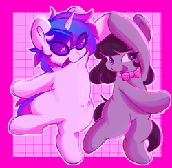 Size: 2352x2292 | Tagged: safe, artist:ohsotoasty, imported from derpibooru, dj pon-3, octavia melody, vinyl scratch, earth pony, pony, unicorn, bipedal, blushing, dancing, duo, female, heart, holding hooves, lesbian, mare, scratchtavia, shipping