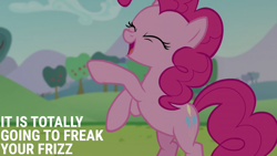 Size: 2000x1125 | Tagged: safe, edit, edited screencap, editor:quoterific, imported from derpibooru, screencap, pinkie pie, earth pony, pony, the mane attraction, bipedal, eyes closed, female, mare, open mouth, solo