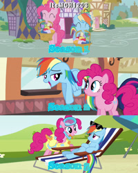 Size: 2458x3072 | Tagged: safe, edit, edited screencap, editor:itsmgh1203, imported from derpibooru, screencap, pinkie pie, rainbow dash, earth pony, pegasus, pony, griffon the brush off, mmmystery on the friendship express, season 1, season 2, season 3, too many pinkie pies, ^^, cute, dashabetes, diapinkes, duo, duo female, eyes closed, female, floppy ears, flying, friendship express, locomotive, mare, open mouth, open smile, smiling, spread wings, steam locomotive, sunglasses, text, train, wings