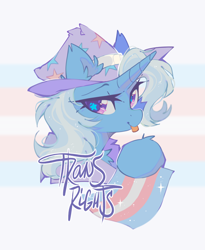 Size: 1518x1851 | Tagged: safe, artist:mirtash, imported from derpibooru, trixie, pony, unicorn, :p, bust, pride, pride flag, solo, tongue out, trans trixie, transgender, transgender pride flag