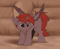 Size: 2835x2330 | Tagged: safe, artist:dorkmark, imported from derpibooru, oc, oc only, oc:hardy, alicorn, pony, alicorn oc, angry, arched back, behaving like a cat, chest fluff, chibi, colored wings, cute, ear fluff, fluffy, frown, horn, madorable, male, solo, spread wings, stallion, two toned wings, wings