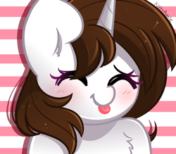 Size: 800x700 | Tagged: safe, artist:kittyrosie, imported from derpibooru, oc, oc only, oc:brittneigh ackermane, unicorn, cute, eyes closed, horn, ocbetes, open mouth, tongue out, unicorn oc