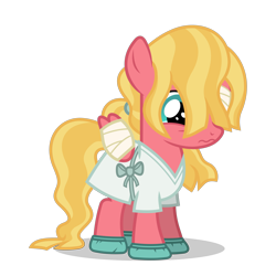 Size: 3500x3500 | Tagged: safe, artist:gypsykumquat, imported from derpibooru, sunset dawn, pegasus, pony, where the apple lies, .svg available, bandage, bandaged wing, female, filly, foal, frown, hospital gown, injured, injured wing, show accurate, simple background, solo, transparent background, vector, wings