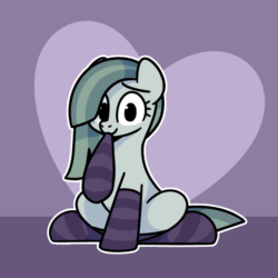 Size: 800x800 | Tagged: safe, artist:sugar morning, derpibooru exclusive, imported from derpibooru, marble pie, earth pony, pony, animated, clothes, cute, emanata, female, heart, marblebetes, mare, mouth hold, socks, solo, sparkles, striped socks, sugar morning's sockies, ych example, your character here