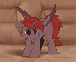 Size: 2835x2330 | Tagged: safe, alternate version, artist:dorkmark, imported from derpibooru, oc, oc only, oc:hardy, alicorn, pony, alicorn oc, arched back, behaving like a cat, chest fluff, chibi, colored wings, cute, ear fluff, horn, male, ocbetes, solo, stallion, wings