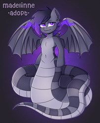 Size: 3000x3692 | Tagged: safe, artist:madelinne, imported from derpibooru, oc, lamia, original species, adoptable, adoption, bat wings, simple background, solo, wings
