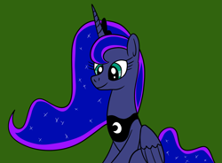 Size: 1401x1032 | Tagged: safe, artist:platinumdrop, imported from derpibooru, princess luna, green background, simple background, solo