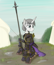 Size: 2500x3000 | Tagged: safe, artist:incrediblepanzer, imported from derpibooru, princess platinum, unicorn, armor, mace, medieval, solo, spear, weapon