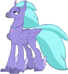 Size: 514x558 | Tagged: safe, edit, edited screencap, imported from derpibooru, screencap, seaspray, classical hippogriff, hippogriff, school daze, 2d, background removed, cyan mane, g4, looking left, male, purple skin, simple background, solo, standing, transparent background